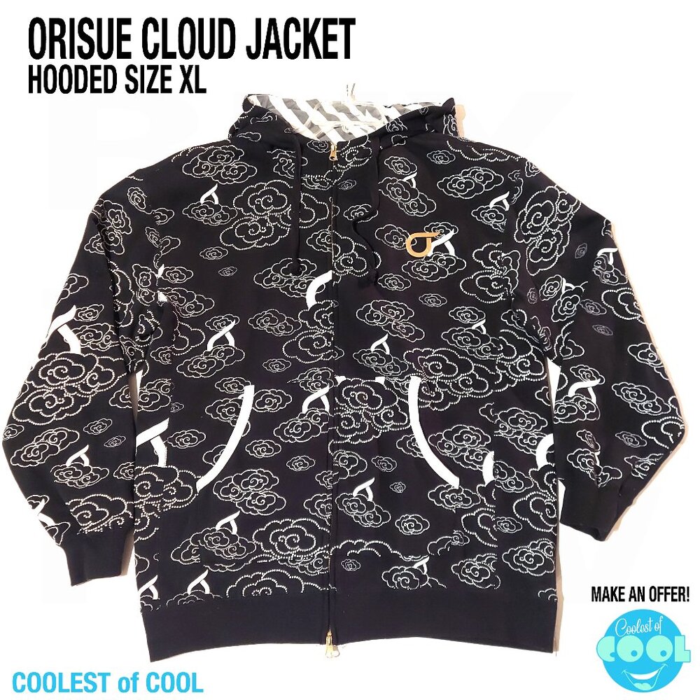 Orisue Hoodie Japanese cloud Zip Up Jacket Sweater in Men Extra Large Black rare